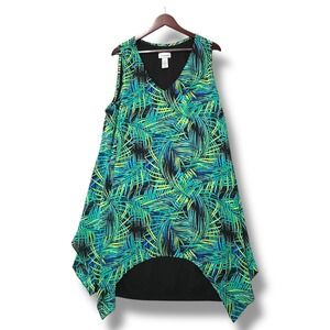 Catherines 2X‎ 22/24W Sleeveless Dress Palm Leaf Print Plus Tropical Resort Boho